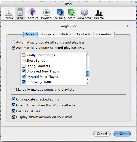 playlist settings in iTunes